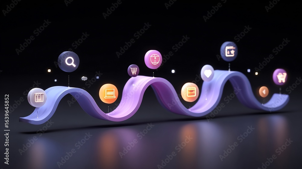 Poster abstract visual pathway representing steps in an online shopping experience journey