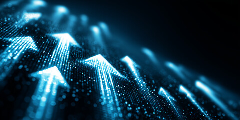 Abstract Blue Arrows Ascending in a Digital Space