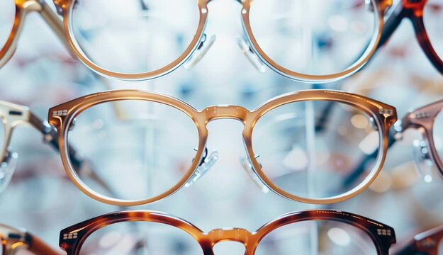 Eyeglasses top view. Comparing lenses in optics store