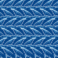 Fototapeta premium Seamless Ocean Wave and Feather Inspired Pattern. Perfect for textile prints, wallpapers, packaging, and ocean-inspired design projects. Ideal for nature, marine, and abstract art themes.