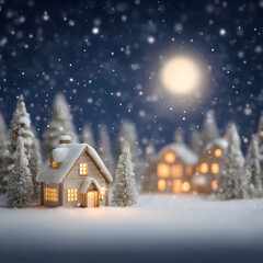 Fototapeta premium Cozy Snow-Covered Cottage on a Winter Night