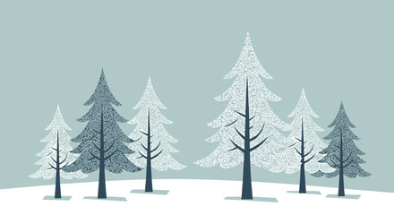 Obraz premium Winter wonderland enchanted pine forest digital artwork calm atmosphere aerial viewpoint nature beauty. Vector illustration