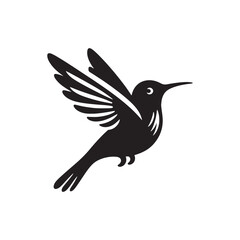 Graceful Hummingbird Silhouette Vector Art &ndash; Tiny Nectar-Feeding Bird with Rapid Wings, Minimal Black Outline Perfect for Floral Wildlife Themes, Nature Logos, Garden Decor, and Elegant Prints
