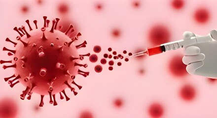 Coronavirus Vaccine Injection | Doctor Giving Shot to Red Coronavirus Cell for Medical Research, Immunity, and Health Awareness Campaigns