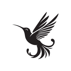 Graceful Hummingbird Silhouette Vector Art – Tiny Nectar-Feeding Bird with Rapid Wings, Minimal Black Outline Perfect for Floral Wildlife Themes, Nature Logos, Garden Decor, and Elegant Prints
