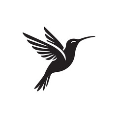 Obraz premium Graceful Hummingbird Silhouette Vector Art – Tiny Nectar-Feeding Bird with Rapid Wings, Minimal Black Outline Perfect for Floral Wildlife Themes, Nature Logos, Garden Decor, and Elegant Prints 