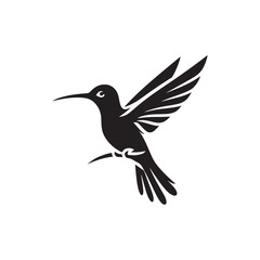 Graceful Hummingbird Silhouette Vector Art – Tiny Nectar-Feeding Bird with Rapid Wings, Minimal Black Outline Perfect for Floral Wildlife Themes, Nature Logos, Garden Decor, and Elegant Prints
