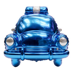 Shiny Transparent Blue Vintage Police Car Front View