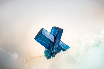 blue twinned Clinoclase. Specimen from Clara mine, Oberwolfach, Germany. Micro photography extreme close-up. microscope mineral crystal photography for Scientific use.
