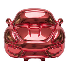 Reflective Red Balloon Car Sculpture on White Background