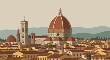 Fototapeta premium Exploring florence's iconic architecture a visual journey through historic landmarks italy digital art aerial view. Vector illustration