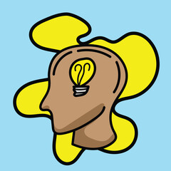 Light bulb shining inside human head symbolizing new idea