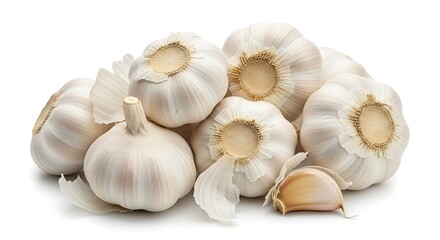 Fototapeta premium Fresh Garlic Bulbs Isolated on Pure White Background