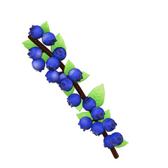 Bunch of Blueberries with Leaves 3D Clipart on Transparent Background