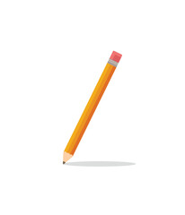 A realistic vector illustration of a classic yellow pencil with a pink eraser. This single, sharpened pencil is isolated on a white background, perfect for school and office supplies themes