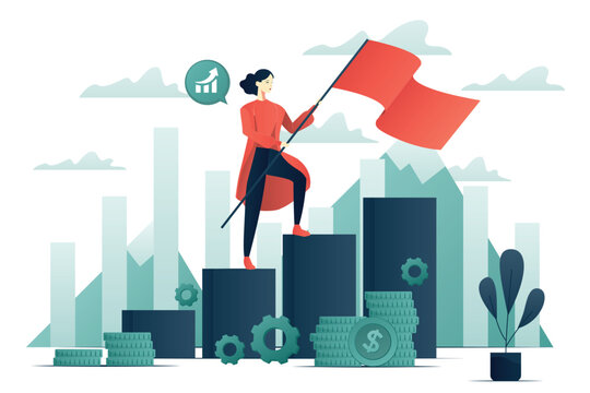 Businesswomen climb growth column graph Personality development and goals, careerbuilder. Follow the leader concept flat illustration