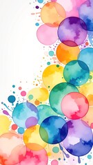 A vibrant background featuring an array of colorful watercolor balloons in various sizes, blending hues of red, blue, yellow, and green, creating a festive atmosphere.