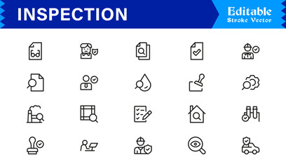 Professional Inspection Icon Set Including Audit, Review, Quality Control, and Search Elements in Minimal Vector Style