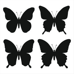 Set of Black Butterfly Silhouettes on White Background