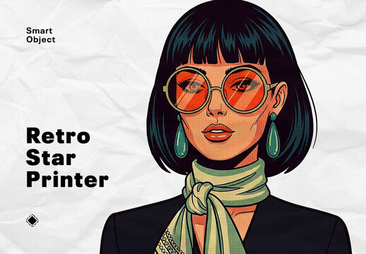 Retro Star Halftone Printer Photo Effect