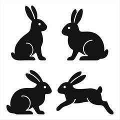Silhouette Set of Rabbits in Various Poses Vector Illustration