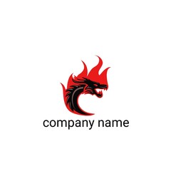 This logo features a black dragon head with bright red accents that form the silhouette of a tongue of flame.