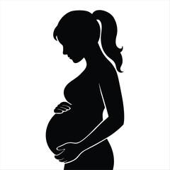 Pregnant Woman Silhouette Isolated on White Background