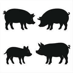 Pig Silhouette Set – Farm Animal Vector Illustration
