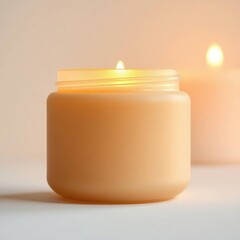 Lit candle with soft light, and calm scene.
