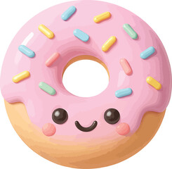 Cute Cartoon Donut with Pink Frosting and Colorful Sprinkles Illustration
