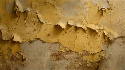 Naklejka premium dirty rough plastered wall covered with old yellow paint.