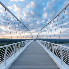 Fototapeta premium Elevated Pedestrian Footbridge with Cable Supports at Sunrise