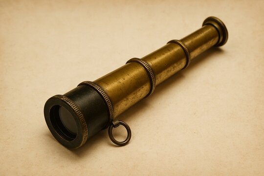 Vintage Brass Handheld Telescope with Black Eyepiece on Textured Background