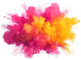 Fototapeta premium Vibrant explosion of pink and yellow powder. A cloud of colorful powder bursts outward in a dynamic, abstract design
