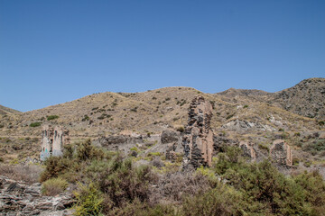 Costa de Villaricos (Almería) con su antigua fundición, el pueblo y el antiguo cuartel