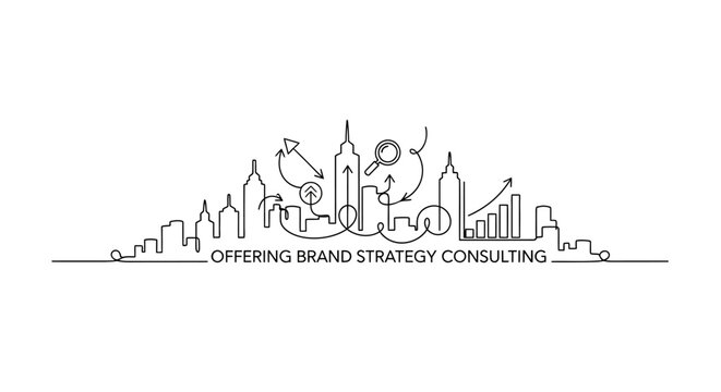 Business Skyline: A clean and modern design showcases a stylized cityscape with subtle line art, and with an emphasis on business concepts such as growth, analysis, and branding.