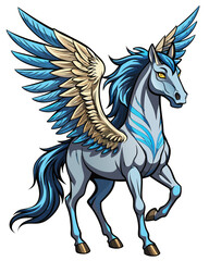 Fototapeta premium pegasus ,realistic color, line bold black ,white background