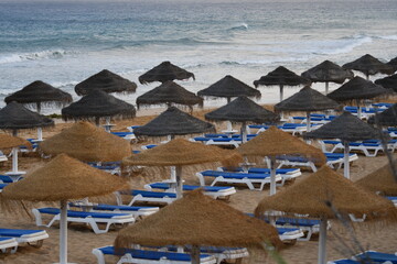 Colmo de palha, chapéu de sol, praia, areia, férias, relax, Descanso, turismo, vida, Poro Santo, Portugal