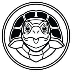 Obraz premium Vector art of cute cartoon turtle face in a circle, isolated on white background