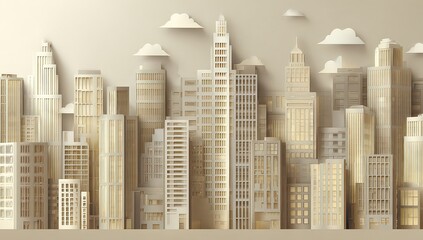 Fototapeta premium Beige And Brown Cityscape With Skyscrapers