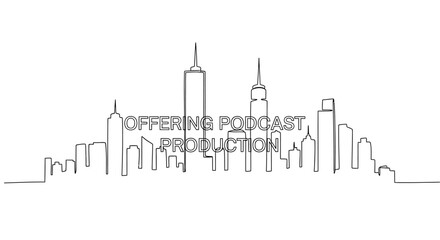 Fototapeta premium Cityscape Skyline: A sleek, minimalist line drawing captures the essence of a bustling urban metropolis, offering podcast production.