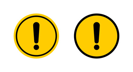 Warning sign icon in flat design. Yellow exclamation mark symbol. Caution and alert concept
