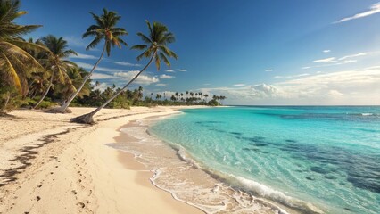 Naklejka premium Tropical summer beach landscape with palm trees