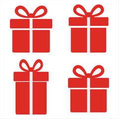 Red Gift Box Icons Set with Ribbon and Bow