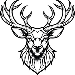 Fototapeta premium Vector art of majestic deer stag head with large antlers, a powerful and regal animal symbol isolated on white background