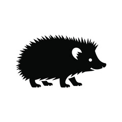 Silhouette of a cute hedgehog walking on a white background