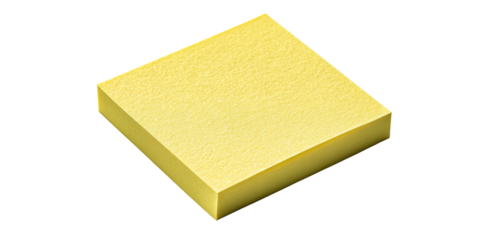 A light yellow rectangular sticky note