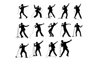 Fototapeta premium Silhouettes of Men Singing with Microphones