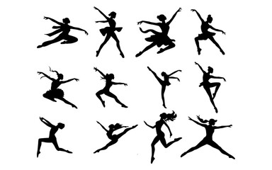 Naklejka premium Graceful Ballerina Silhouettes in Dynamic Poses