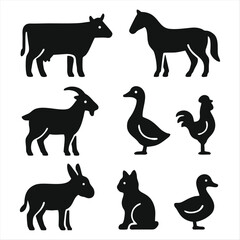 Silhouette Farm Animals Vector Icon Set